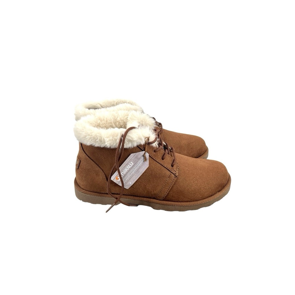 Makalu Kora Women's Size 9 Chestnut Ankle Boots Faux Fur Memory Foam Lace Up